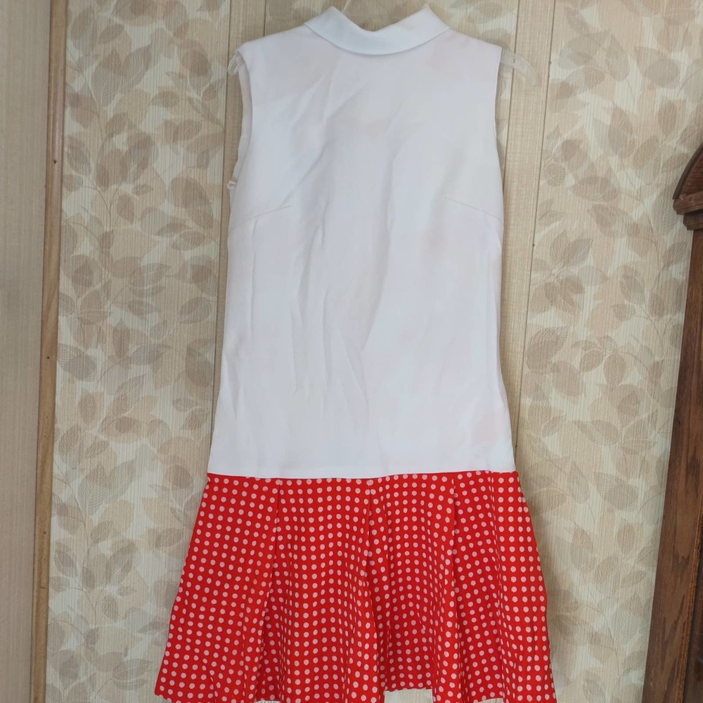 Vintage 70s Julie Miller High Neck Drop Waist 2 PC Polka Dot Dress Suit (REPAIR) - Picture 7 of 13